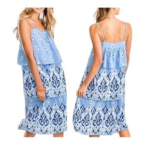 Southern Tide Hurricane Blue Rayelle Tiered Midi Dress. Size Medium.